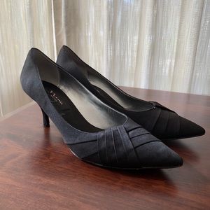 Nina Black Satin Pointy Toe Heels